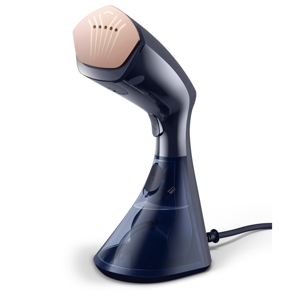 Philips 8000 Series Handheld Steamer with brush GC810/20 1600W, 230ml water tank, heated plate,  2-in-1 vertical and horizontal steaming function, Anti Calc Technology -  Style Mat - Blue and Copper