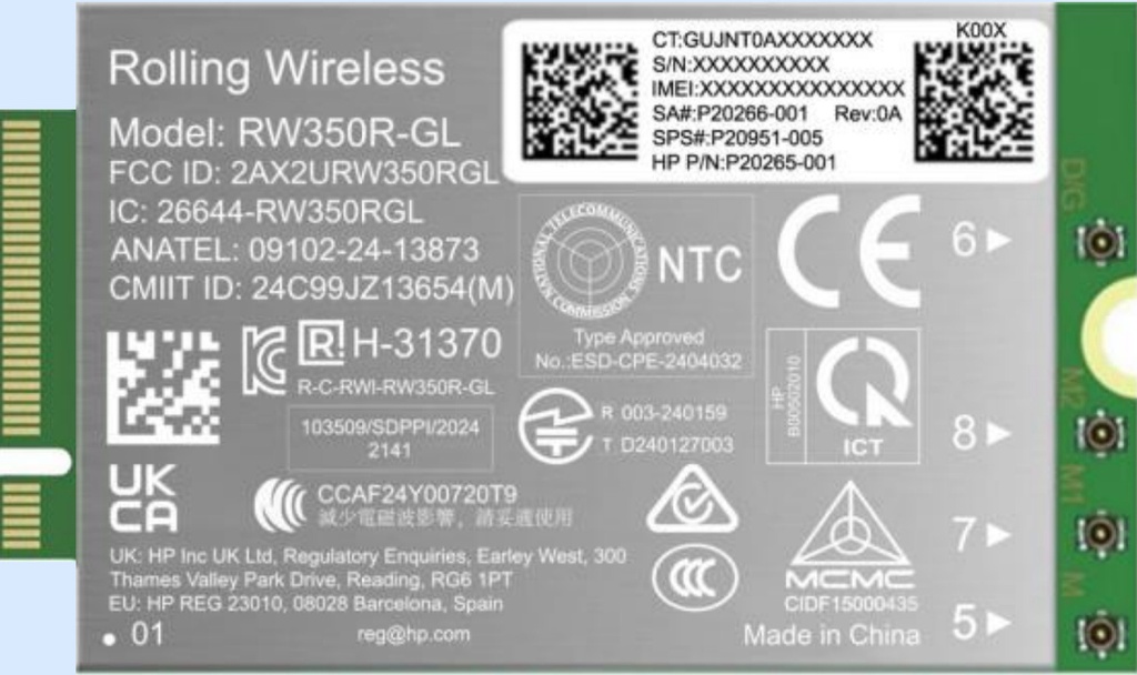 HP 4G LTE Modem m.2 WWAN Cat 19 Mobile Broadband Cellular (compatible with WWAN-ready EliteBook 8 X - G1i G1a - 13 14 16, Flip, ZBook 8 X Fury - G1i G1a - 14 16 18)