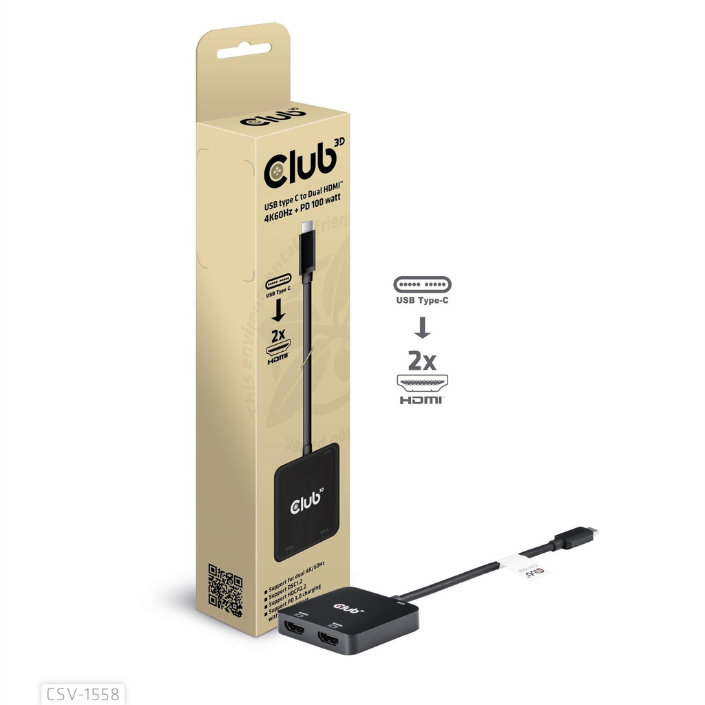 Video splitter | Club3d I O HUB Usb-c TO HDMI 2PORT MST