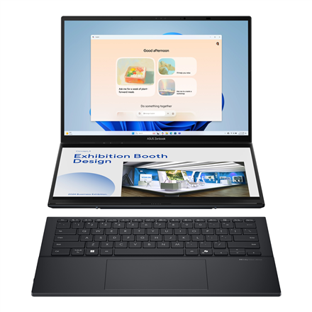 Asus | Zenbook Duo UX8406CA-PZ009W | Basalt Gray | 14 " | OLED | Touchscreen | 3K | 2880 x 1800 pixels | Glossy | Intel Core Ultra 9 | 285H | 32 GB | LPDDR5X | Solid-state drive capacity 2000 GB | Intel Graphics | Windows 11 Home | 802.11be | Bluetooth version 5.4 | Keyboard language US international | Keyboard backlit